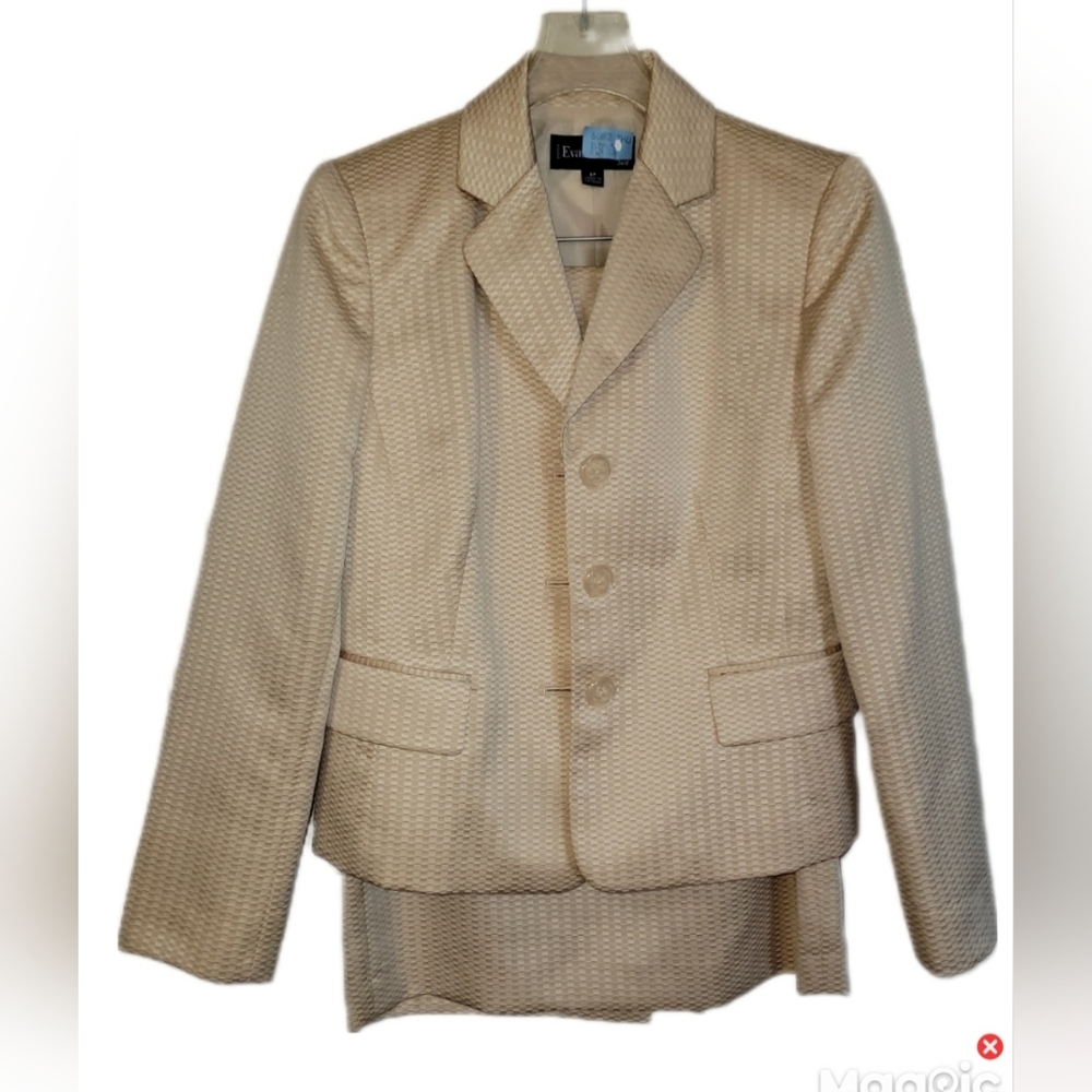 Evan Picone Nantucket Champagne Shawl Collar Lined Straight Skirt Suit Petite 6